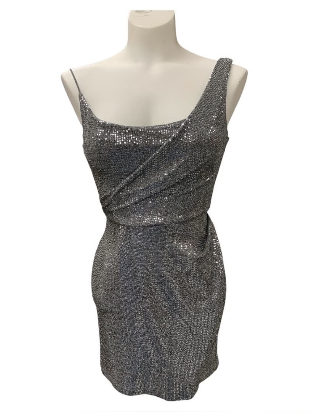 Jump Silver One-Shoulder Sequin Cocktail Dress Size XXS